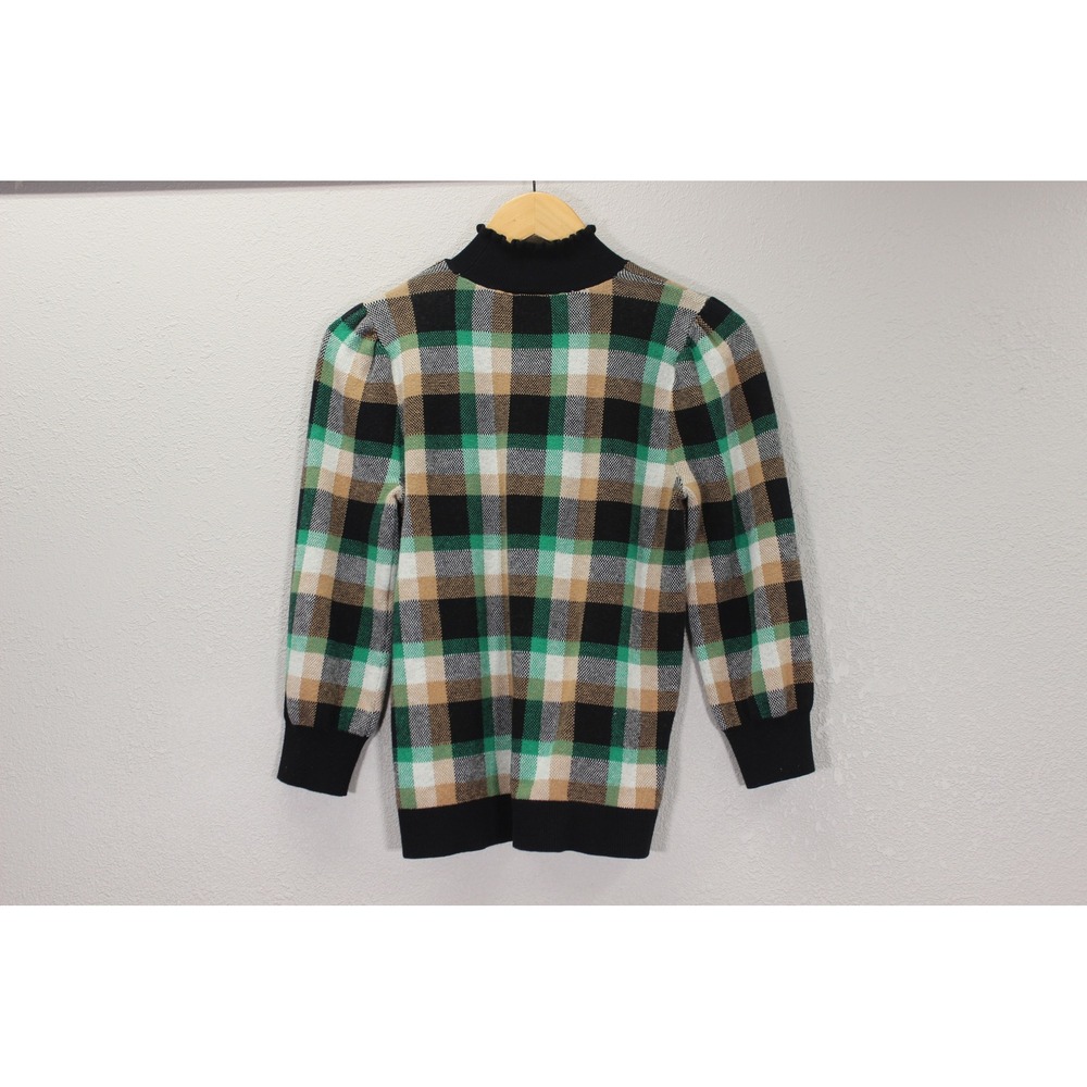 Ann Taylor Factory Retro Multi Check Puff 3/4 Sleeve Mock Neck Sweater Women's M - Picture 10 of 12